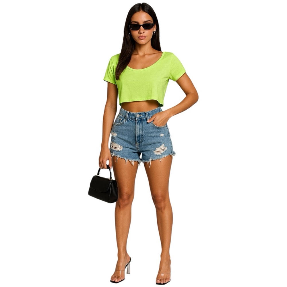 Victoria’s Secret PINK Crop Top Neon Green XS Extra Small Dog Logo Tee T-Shirt
